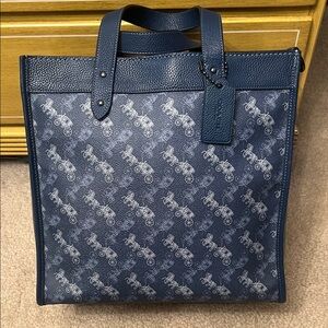 Coach Field Tote Blue Horse & Carriage Print